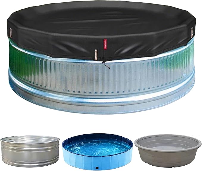 QH.HOME 6 ft Round Pool Cover,Stock Tank Pool Cover - Black Oxford Fabric Heats Water, Blocks Leaves & Sun, Windproof Snug Fit with Drawstring & Weight Rings