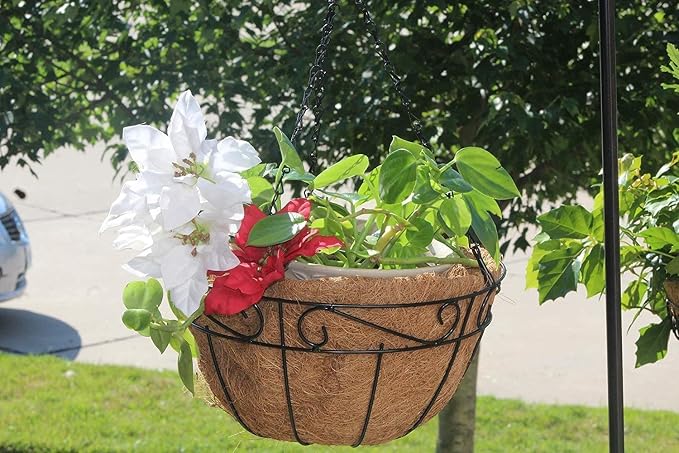 Ashman 14 Inch Metal Hanging Planter Basket with Coco Coir Liner Round Wire Plant Holder Chain Porch Decor Flower Pots Hanger Garden Decoration Indoor Outdoor Watering Hanging Baskets (4)