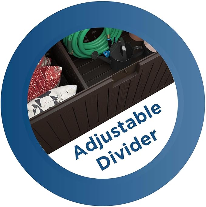 Cosco 130 Gallon Durable Resin Deck Box with Gas Shocks and Adjustable Divider