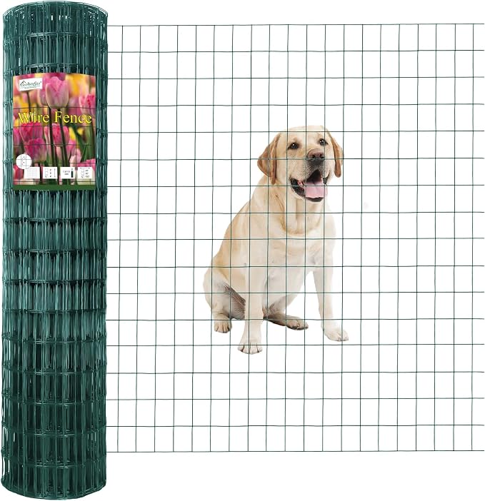FOREHOGAR Green PVC Coated Welded Wire Fence 48 Inch x 100 Foot, 2 Inch x 3 Inch 16GA, Garden Border Fencing Roll Vinyl Coating Metal Wire Mesh for Yard Vegetable Plant Protection Poultry Netting