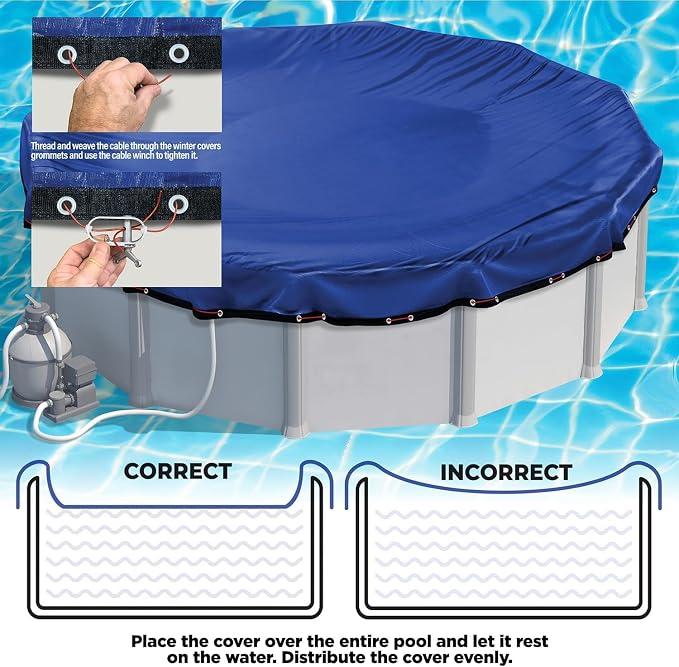 33 Ft Round Premium Heavy-Duty Winter Pool Cover - Royal Blue, Extra Thick and Durable, Tear-Proof, UV-Resistant, Reinforced Edges, All-Season Protection for Above Ground Pools