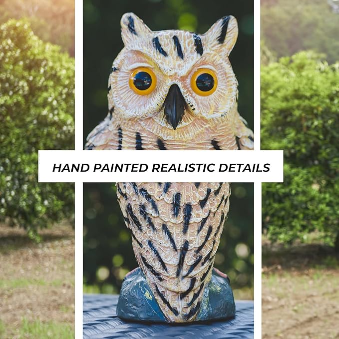Owl Decoy | Plastic Owls to Scare Birds Away | Owl Statue for Garden & Outdoors - Pack of 3