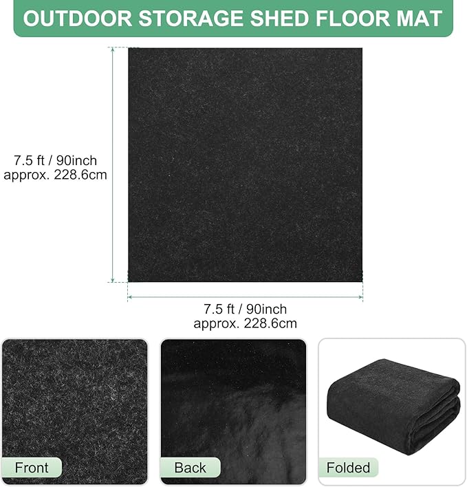 M METERXITY Outdoor Storage Shed Mat, 7.5x7.5 FT Waterproof Small Shed Flooring Mat for Patio Furniture Floor Protecting from Wear/Liquid/Dust/Oil, Non-Slip Carport Pad [Grey]