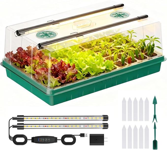 Adawook Seed Starter Trays with Grow Lights, Color Change Grow Lights for Seed Starting Kit, 3 Timming Set, Indoor Plant Growing Kit for Gardeners, Germination Trays Kits, Gardening Gifts (60 Cells)