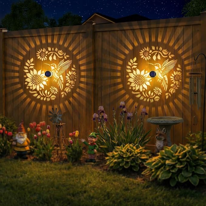 Gardsee Solar Fence Lights Outdoor 2 Pack Deck Step Wall Lights Butterfly Metal Waterproof LED Warm Yellow Light for Garden Post Patio Backyard Yard Decor (Black 2)
