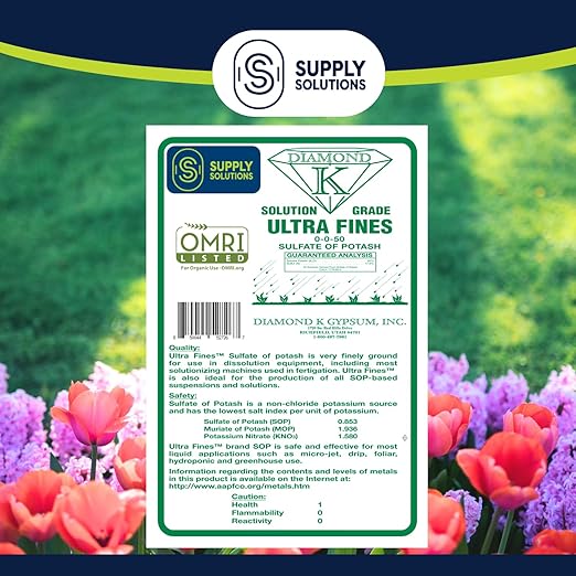 Supply Solutions Sulfate of Potash 0-0-50 - Organic Potash Fertilizer - Suitable for Fertigation, Drip Systems, Foliar, Hydroponics, Greenhouse Use - Ideal for Flowers, Fruits, Gardens (5 Pounds)