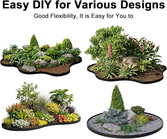 Plastic Garden Edging Border 3IN x 39FT, Landscape Edging Kit with 60pcs Metal Spikes, Tools-Free Flexible Lawn Border for Yard, Flowerbeds, Paving Edging, Pathways
