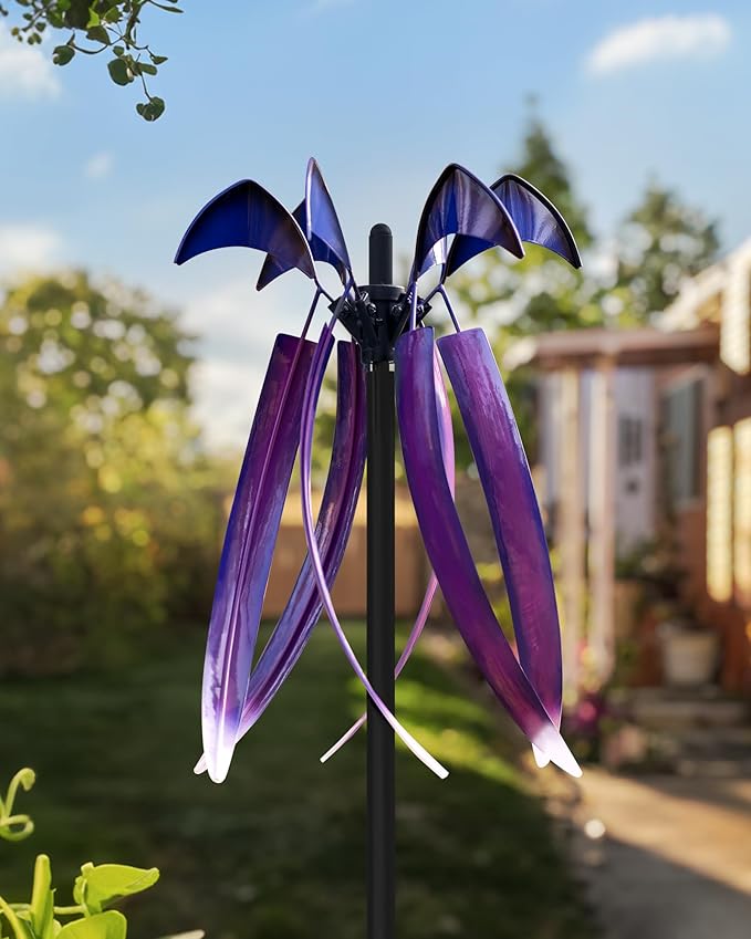Wind Spinners for Yard Garden, Large Outdoor Metal Wind Spinner with Stake, Kinetic Wind Sculptures & Spinners Windmill for Outside Lawn Yard Art Decor(15" W x 73" H)