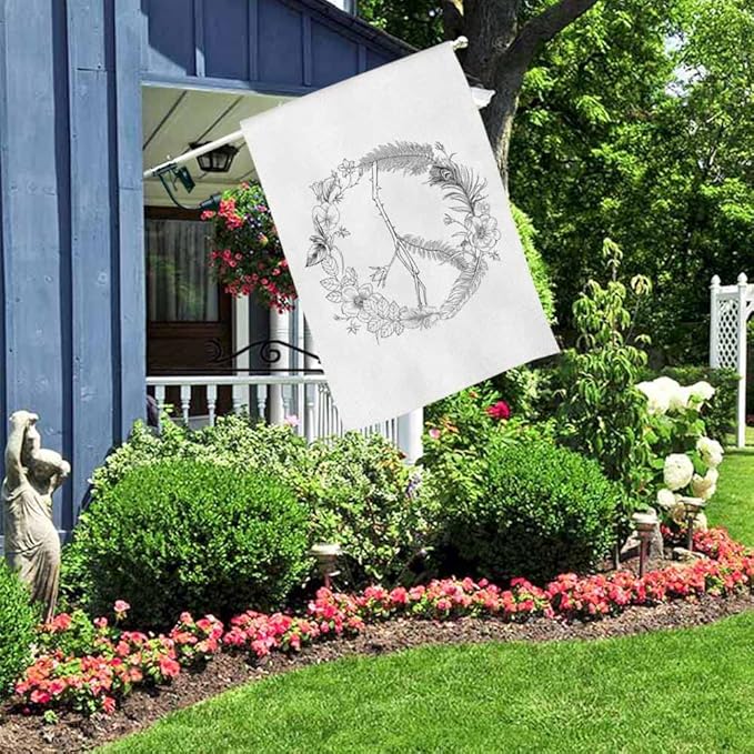 AOYEGO Peace Sign House Flag 28 x 40 Inch Large Vertical Double Sided Boho Hippie Wreath Seasonal Outside Décor for Garden Yard Farmhouse Flags