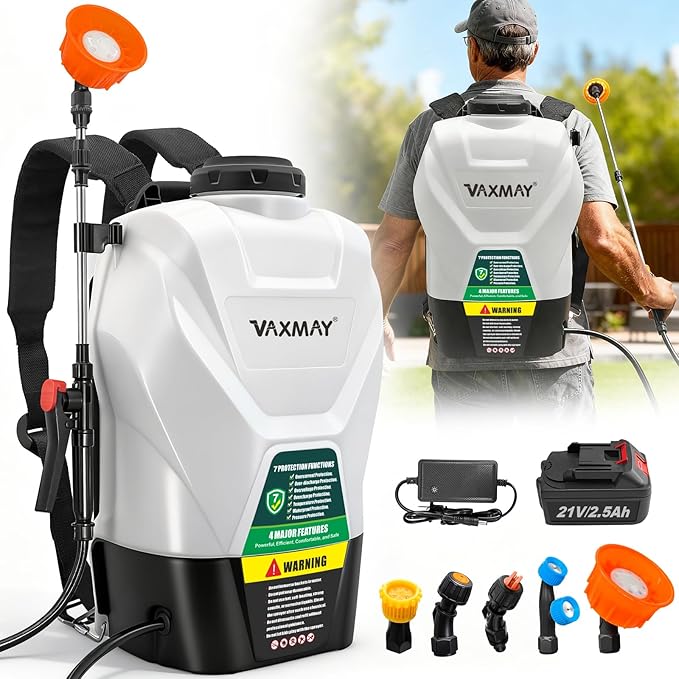 VAXMAY Backpack Sprayer 4.2 Gallon Battery Powered, 100 PSI Electric Garden Sprayer Works with Makita 18V Battery, Weed Lawn Yard Sprayer with 42" Telescopic Wand, 5 Nozzles, 2.5Ah Battery & Charger