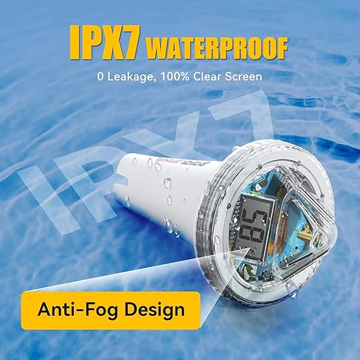 BaldrTherm Pool Thermometer Digital Floating Easy Read, Anti-Fog 360° Reading, IPX7 Water Temperature Monitor for Hot Tub/Ice Bath/Swimming Pool/SPA/Aquarium/Pond