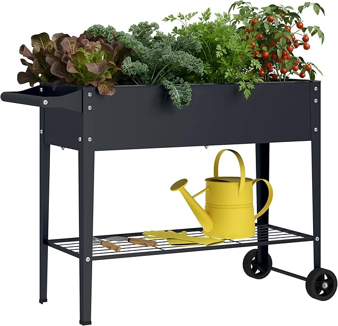 Elevate 32" Tall Raised Garden Bed with Wheel,Planter Box for Backyard,Outdoor Garden, Patio, Balcony, 400lb Capacity,Grey