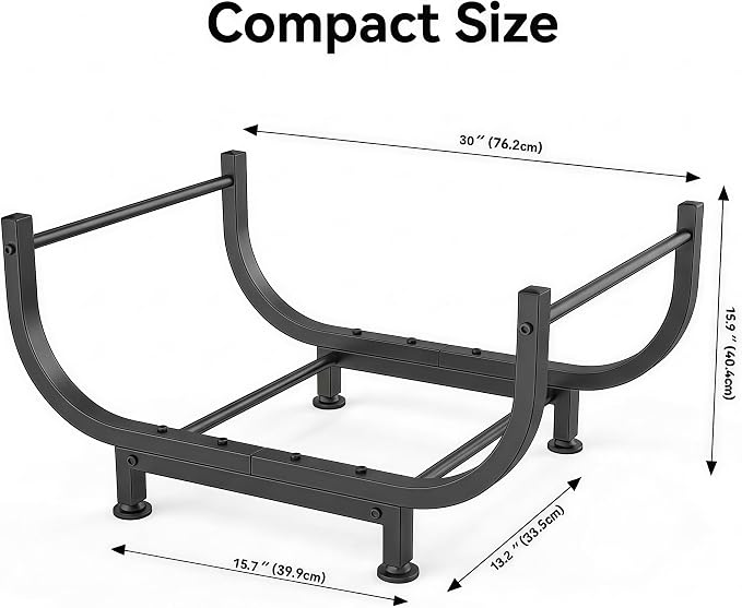 30 Inch Firewood Rack Outdoor Indoor, Heavy Duty U-Shape Alloy Steel Log Holder for Fireplace Decor, Rustproof Wood Storage with 300 LBS Capacity, Black