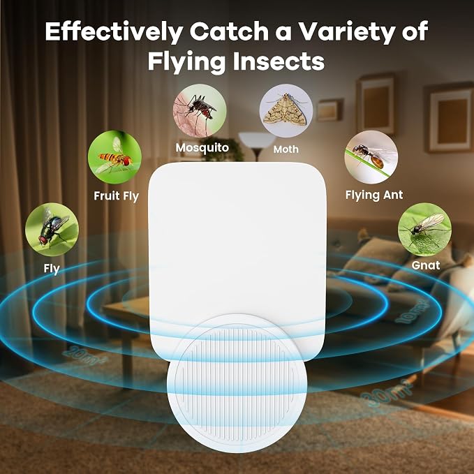 Fly Trap Indoor, Fruit Fly Trap Plug-in (2 Devices + 6 Refills), Sticky Gnat Trap for Home, Flying Insect Catcher for Kitchen, Bedroom & Houseplants, Safe for Kids & Pets