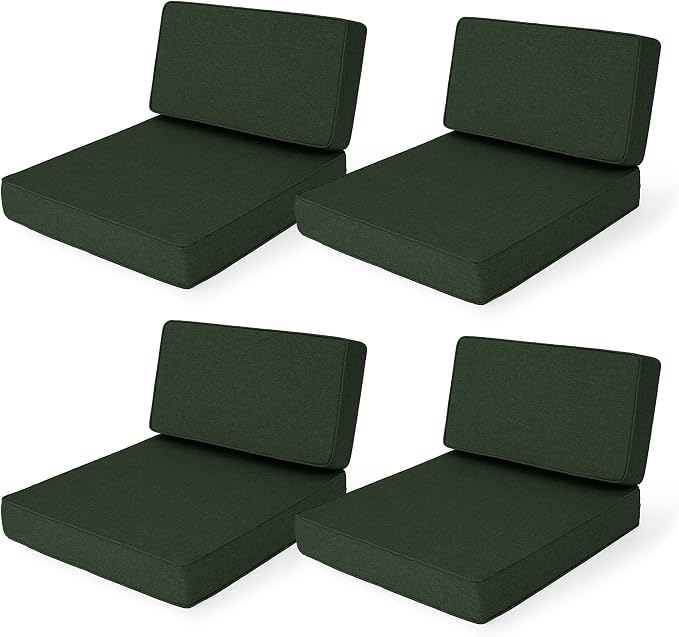 Outdoor Furniture Cushions 25.6x25.6 Inch, Deep Seat Patio Couch Cushions Replacement for Sectional Conversation Set Sofa Loveseat, Water Resistant, Removable Cover, Set of 4, Olive Green