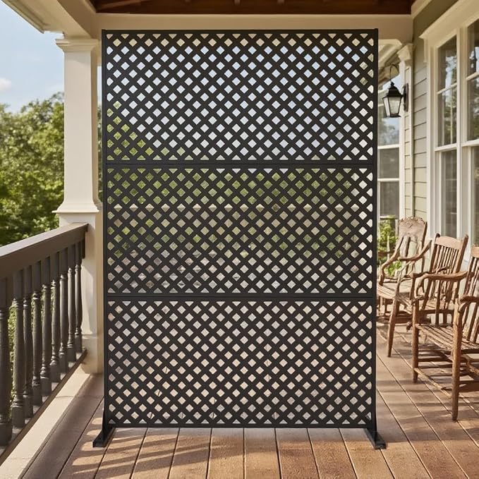 72" x 47" Metal Outdoor Privacy Screen – Freestanding Rustproof Patio Divider, Decorative Balcony Fence Panel for Garden, Deck, Yard, or Porch, Heavy-Duty Galvanized Steel, Multi-Functional Design