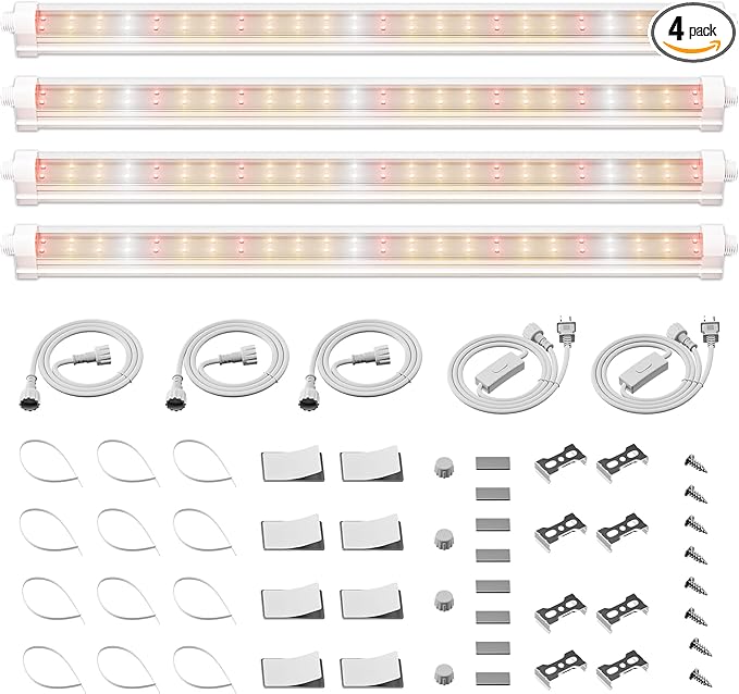 Spider Farmer 1FT LED Grow Lights for Indoor Plants,Full Spectrum (3000K+5000K+660nm),40W (4x10W,200W Equivalent),3-Level Dimmable,IP65 Waterproof,Linkable Design,Plant Light Strip for Shelve,4-Pack