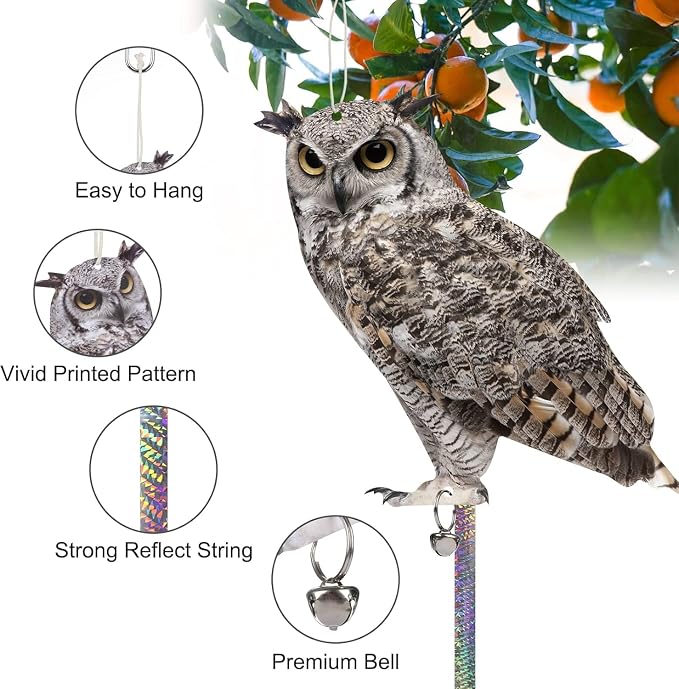 Owl to Scare Animals, 5 Pack Hanging Effective Owl Control Device to Keep Animals Pigeon Woodpecker Away from Outdoor Garden Yard
