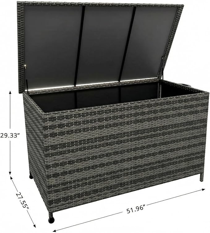 185 Gallon Outdoor Storage Box with Wheels - Large Wicker Rattan Deck Box for Patio Cushions, Garden Tools, Pool Floats & Pillows, All-Weather Patio Furniture Storage, Gary