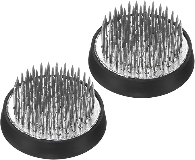 M METERXITY 2-Pack Flower Frog 1.57" Round Steel Floral Arranger Pins Ikebana Holder W Rubber Base for Flower Arrangements/Craft Plant/Home Decor, Floral Kenzan Fixed Tool [1.1cm Pins]