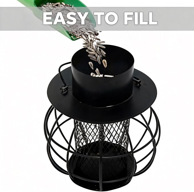 Suet Ball Bird Feeder Outdoor Hanging- Heavy Duty Metal Bird Feeder with Solar Lights,Chew-Proof,Outdoor Solar Lantern Feeder for Small Birds, Unique Gifts for Mom, Grandma (Black)