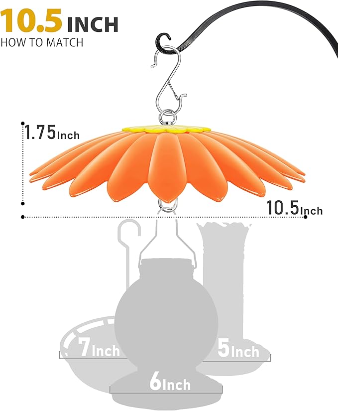 10.5 inch Hummingbird Feeder Shade Dome Cover,Rain Guard,Weather Guard for Bird Feeder, Umbrella Cover for Bird House for Outdoor,Squirrel Baffle,Flower Design(Orange)