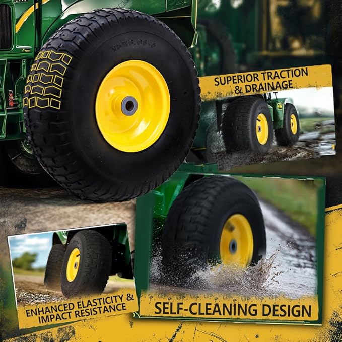 15x6.00-6 Tire and Wheel Assembly (2 Pack),Replacement Riding Lawn Mower Front Tires - With 3" Centered Hub and 3/4" Bushings (Extra 5/8" Bushings)