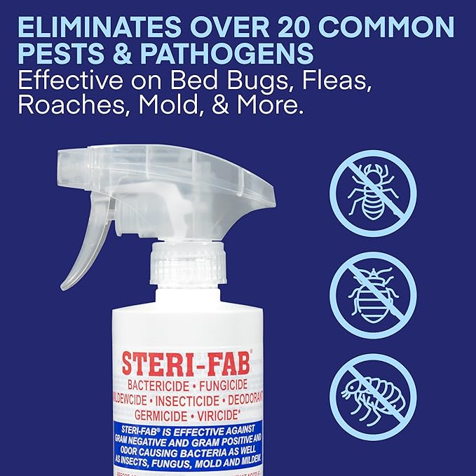 Steri-fab All-in-One Disinfectant & Insecticide Spray – Kills Bed Bugs, Fleas, Mites, Roaches, Viruses, Fungi, & Odors – Quick-Drying, Non-Residual, 16 Ounce Sprayer Bottle