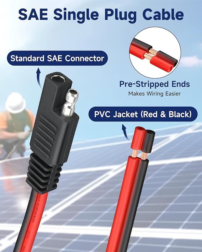 8 Pack 12AWG SAE Connector Extension Cable, 1FT 2 Pin Quick Disconnect Wire Harness, SAE Single Plug for Solar Panel Motorcycle RV Tractor Car Battery Charger