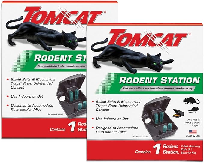 Tomcat Rodent Station, Each Box Includes 1 Rodent Station with 4 Bait Securing Rods and 1 Security Key, Use Indoors or Outdoors, 2-Pack