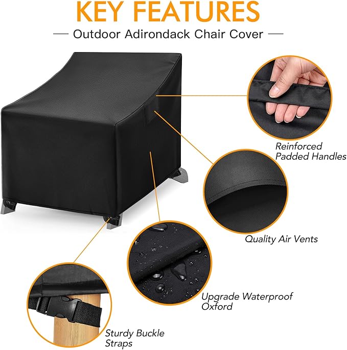 WLEAFJ Adirondack Chair Covers - Waterproof Heavy Duty, Patio Rocking Chair Covers for Outdoor Furniture, Black - 2 Pack - 32" W x 34" D x 36" H