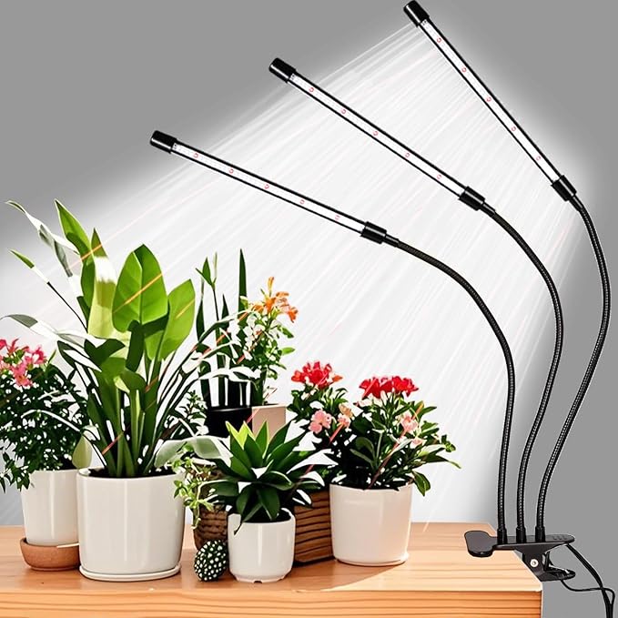 Black Clip Grow Lights for Indoor Plants, 168 Full Spectrum LEDs Clip Plant Growing Lamps with Flexible Gooseneck and 4/8/12h Timer, 3 Spectral Modes, 10 Dimmable Levels (4 Head 1 Pack)