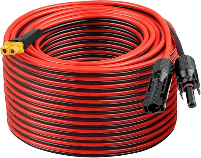 XRDS 100FT Solar Connector to XT60 Female Extension Cable - 10AWG 600V Rated Heavy-Duty High Current Transfer for Solar Panels, Batteries, Power Stations