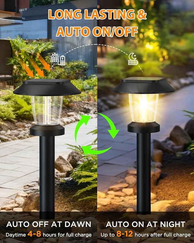 Solar Pathway Lights Outdoor - 10 Pack Solar Powered Garden Lights Waterproof IP65, Decor Landscape Lighting with Three Lighting Modes for Yard, Lawn, Walkway, Driveway, Warm White