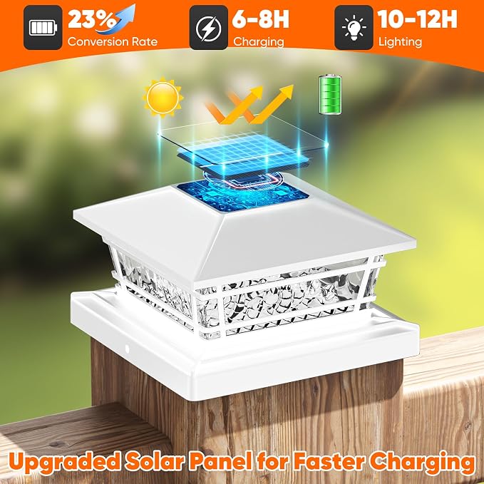 Solar Post Cap Lights White with 8 RGB Solid Colors & Color Changing, 8 Pack Solar Vinyl Fence Post Cap Lights for Porch Yard Garden，Deck Post Lights Waterproof for 4x4 5x5 6x6 Vinyl/Wooden Posts