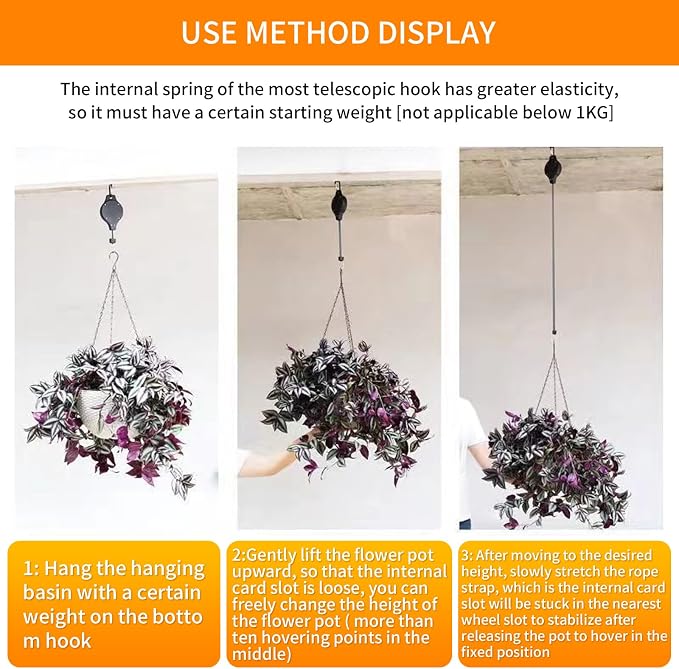 3PCS Retractable Plant Hanger, Upgraded Plant Pulleys Easy Lift, for Hanging Plants, Garden Flower Pots, Bird Feeders Indoor Outdoor Use (Black-3PCS)