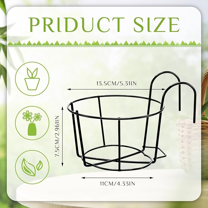Wesiti 10 Pcs Round Hanging Railing Planters Outdoor Balcony Planters Metal Hanging Baskets Flower Pot Holder for Fence Indoor Porch Shelf Container(5.3 Inch,Black)