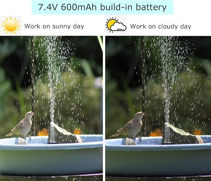 Lewisia 5W Solar Fountain Pump with Battery Backup LED Lighting for Patio Pool Koi Pond Bird Bath Garden Decoration Submersible Solar Powered Water Pump Kit