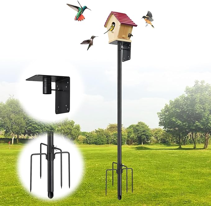 Bird House Pole,102 Inch Heavy Duty Bird Feeder Pole Mount Kit for Outdoors, 5-Prong Base, Splicing Adjustable Feeding Stand Station for Birds Watching,Weather Station (Birds House Not Included)