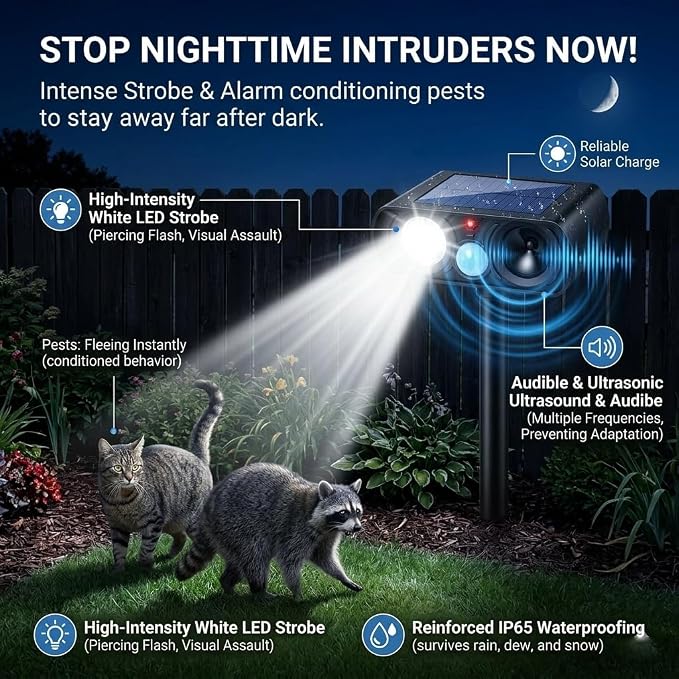 2026 Upgraded Sonic Fortress Pro Deer Repellent Devices,Feral Cat Deterrent Outdoor Solar Ultrasonic Animal Repellent with Motion Sensor&Flash Light, Raccoon Fortress Pro for Garden&Yard 2Pack