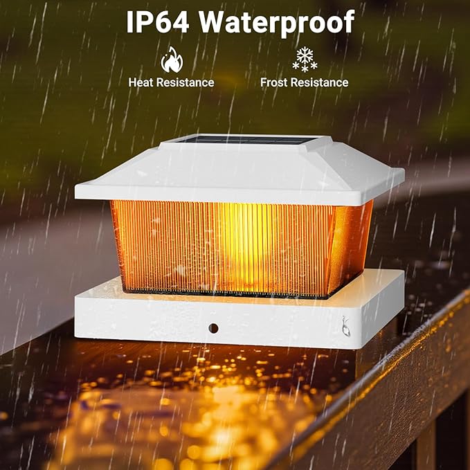 btfarm 4x4 Solar Flame Post Cap Lights Outdoor, 18 Pack Flickering Flame Deck Fence Post Lights, Waterproof Solar Powered Lighting Outside Fit 4x4 3.5x3.5 Wooden/Vinyl for Porch Patio Garden