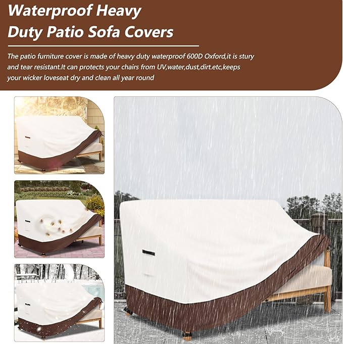 Outdoor Couch Cover,Heavy-Duty Waterproof Outdoor Sofa Cover,All-Weather Patio Furniture Covers for Loveseats & Benches (Beige, Fits 53" W x 35" D x 31" H)
