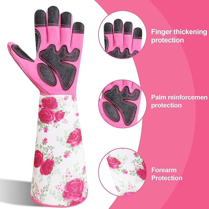 DLY Gardening Gloves, Garden Gloves for Women, long gardening gloves for Garden Work and Yard,Durable and Comfortable(Medium, Rose Red)