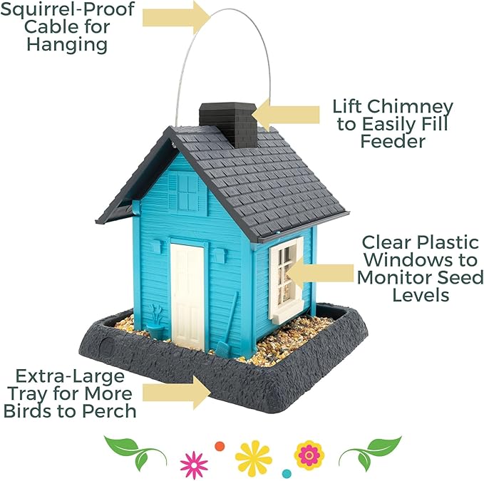 North States Village Collection - Fiesta Blue Cottage Bird Feeder: Hanging Bird Feeder for Outdoors, Holds 5 Pounds of Seed