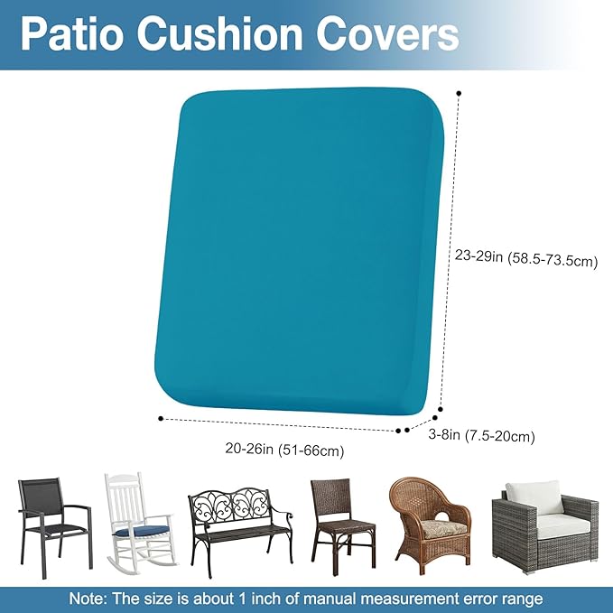 hyha Waterproof Outdoor Cushion Covers for Patio Furniture, Stretch Patio Chair Cushion Slipcovers, Coated UV Resistant Replacement Seat Covers, Solid Color (Teal, 8PC)