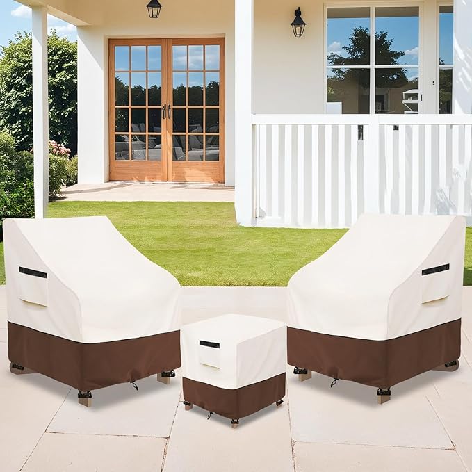 Waterproof Patio Ottoman Cover,Square Patio Small Side Table Cover,Heavy Duty Outdoor Furniture Cover Size 22L x 22W x 18H inch(Beige&Brown)