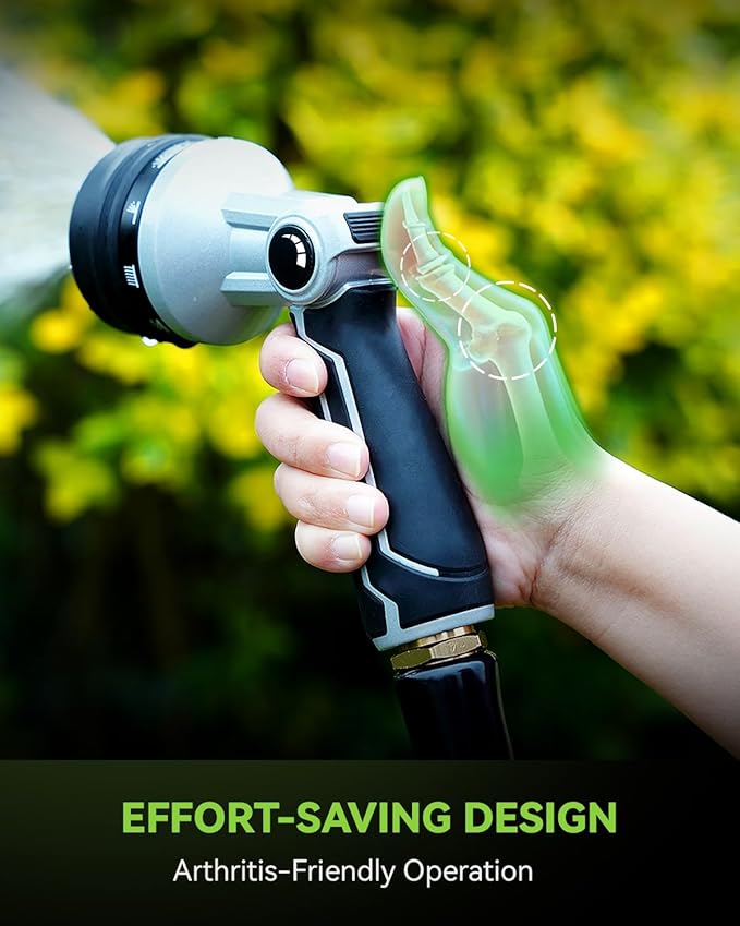 RAINPOINT Full-Metal Garden Hose Nozzle, Heavy Duty Water Hose Nozzle Sprayer With 10 Adjustable Patterns & High Flow,Thumb Control For Flow Adjustment, Ideal For Watering, Washing, Cleaning,Black