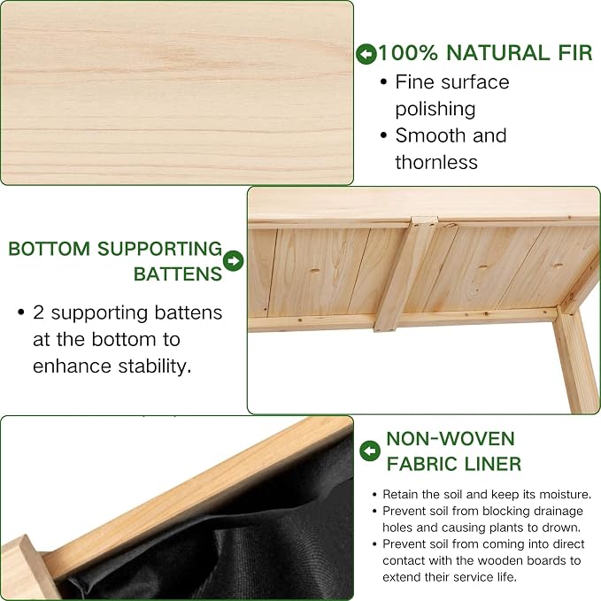 Elevated Wood Raised Garden Bed, 48 x 24 x 30in Wooden Planter Box with Legs, 210LBS Capacity, Non-Woven Liner & 6 Drainage Holes for Backyard Patio Balcony Vegetables Flowers Herbs