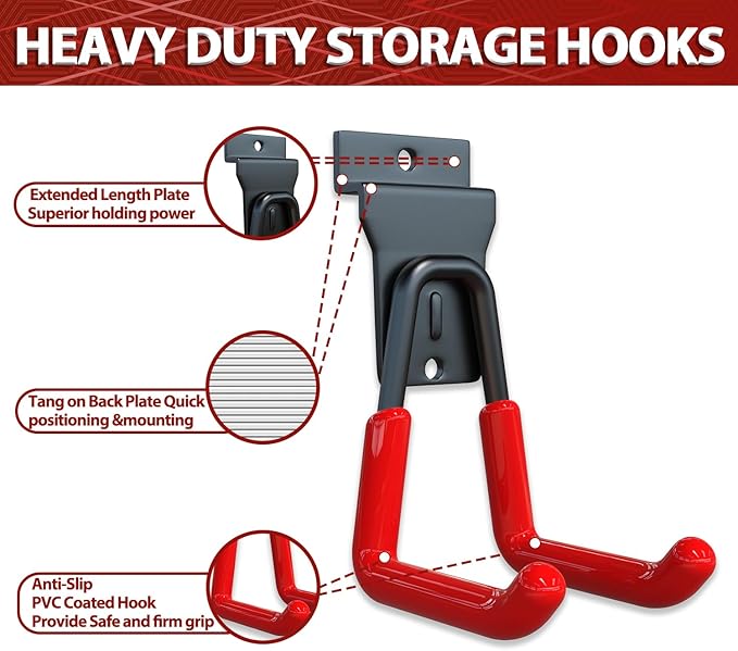 3-H Slatwall Hooks 18 Pack Heavy Duty Multi Sizes, Slatwall Accessories & Hangers Compatible with Proslat Handiwall Crownwall StoreWALL, Garage Slat Wall Hooks for Tools & Daily Items(Red)