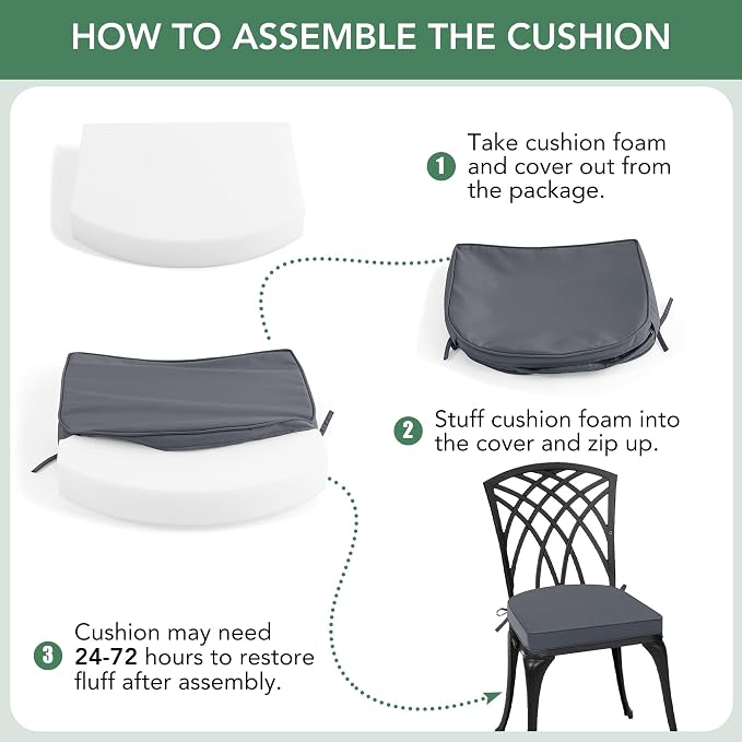 Outdoor Chair Cushions Set of 4: Waterproof & Fade Resistant Patio Furniture Cushions - 19 x 19 x 2 Inch Non Slip Round Corner Seat Cushion Pads with Removable Cover for Garden Yard Lawn, Dark Grey